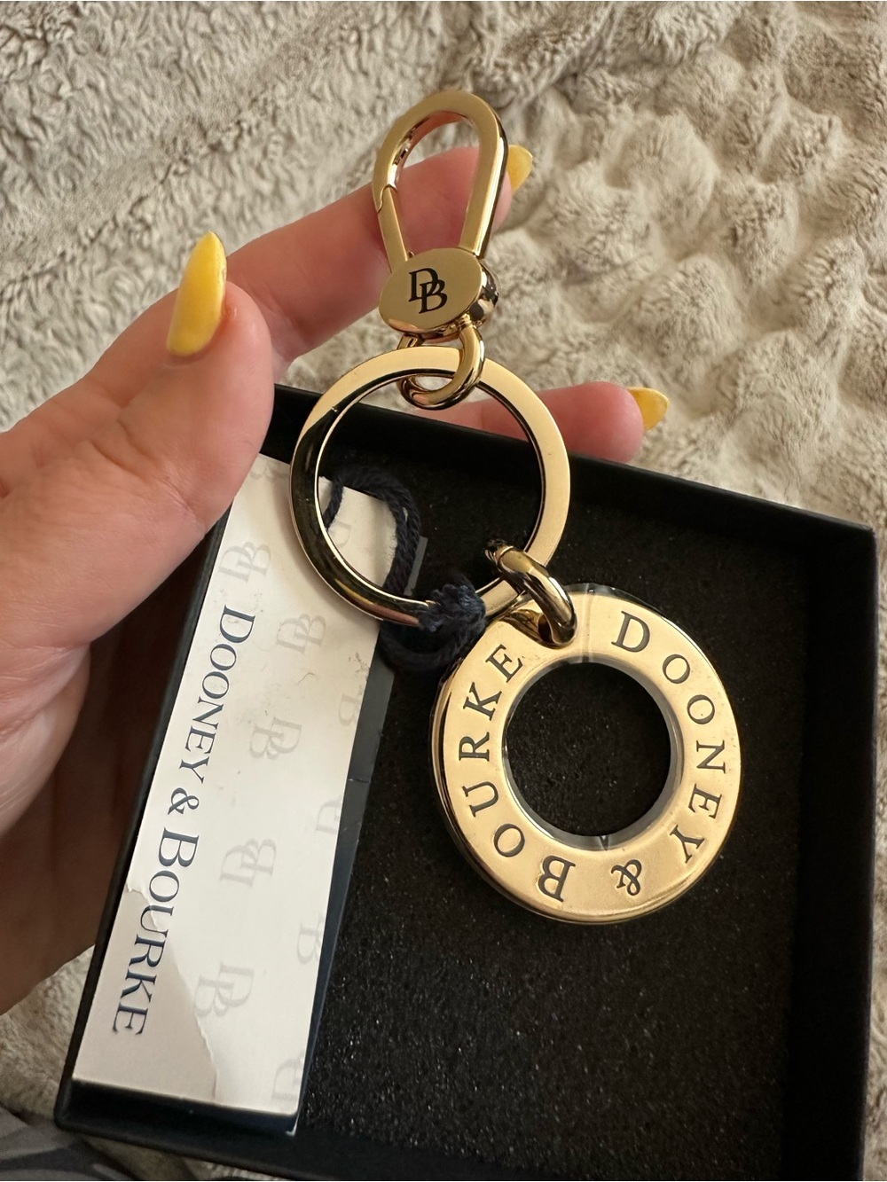 Dooney & Bourke Gold Circular Logo Keyring Bag Charm - NWT!